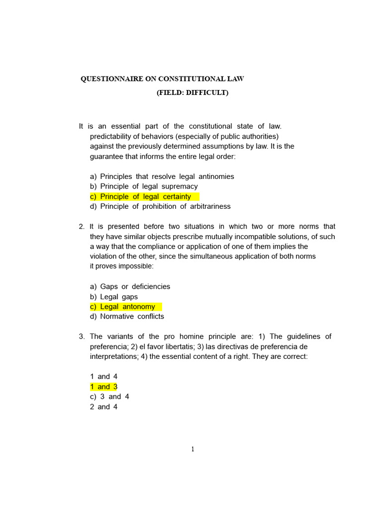 Difficult Constitutional Law Questions | PDF | Habeas Corpus | Civil ...
