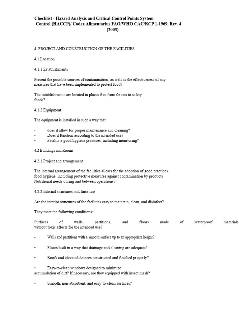 HACCP Facility Design Checklist | PDF | Hygiene | Food Safety