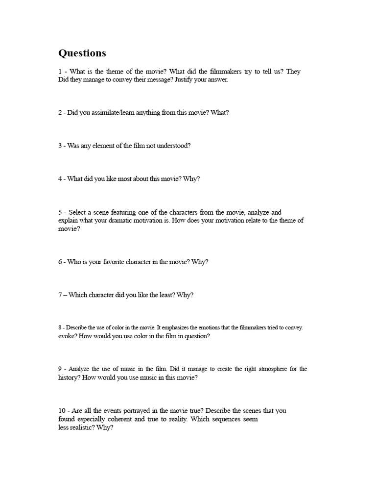 Movie Analysis and Discussion Questions | PDF
