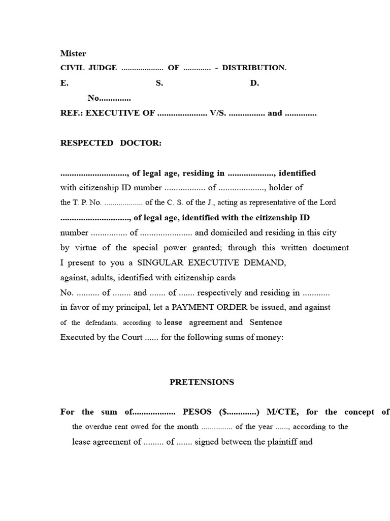 Executive Demand for Overdue Rent Payment | PDF | Lease | Judiciaries