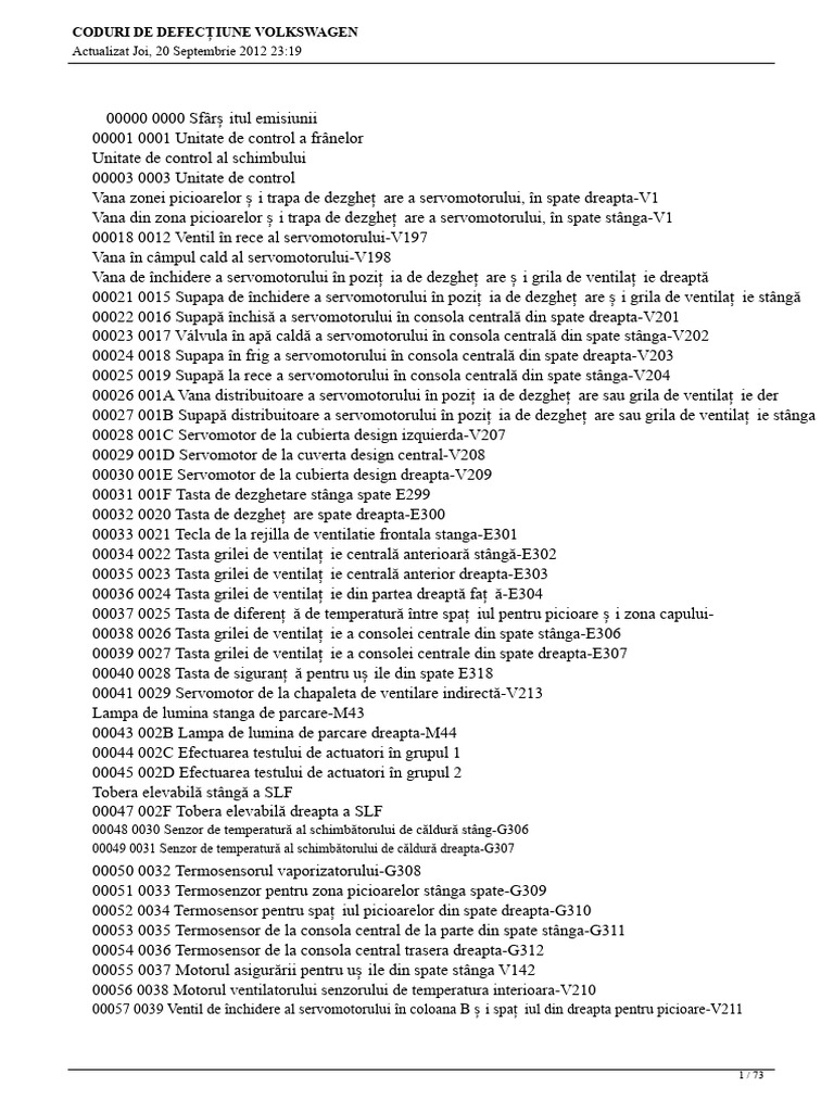 Coduri OBD VW | PDF