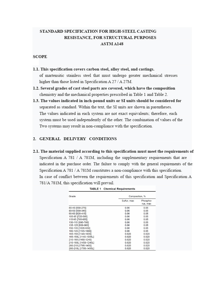 High-Strength Steel Casting Specification | PDF | Heat Treating | Steel