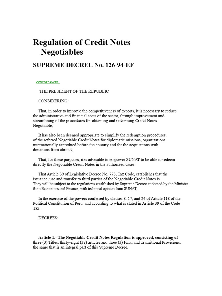 Regulation of Negotiable Credit Notes | PDF | Tax Refund | Credit Card