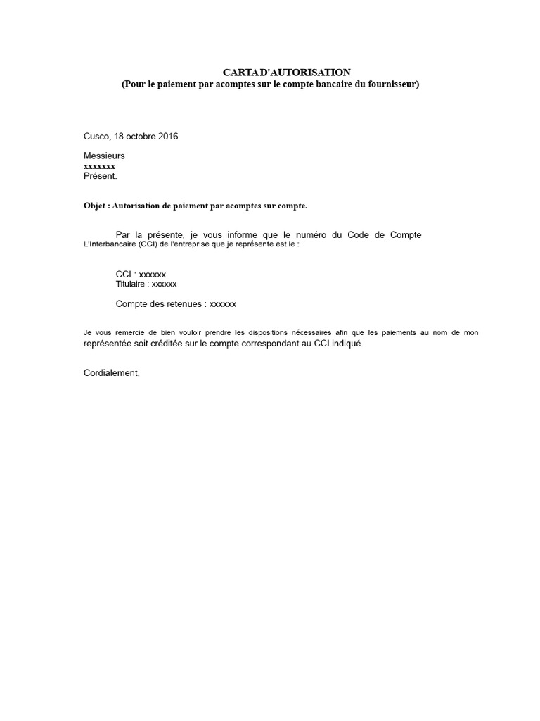 Autorisation de Paiement par Acomptes | PDF