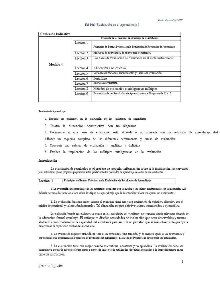 Evaluación de Resultados de Aprendizaje 2022-2023 | PDF | Evaluación ...