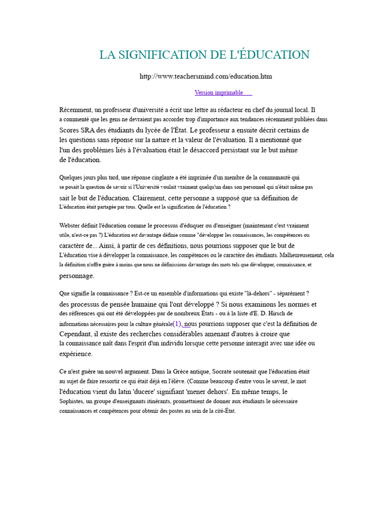 Signification et but de l'éducation | PDF | Connaissances | Apprentissage