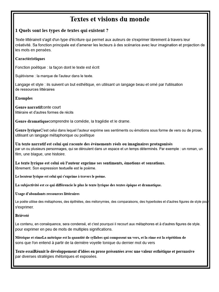 Types de textes littéraires et structure | PDF | Métaphore | Discours ...