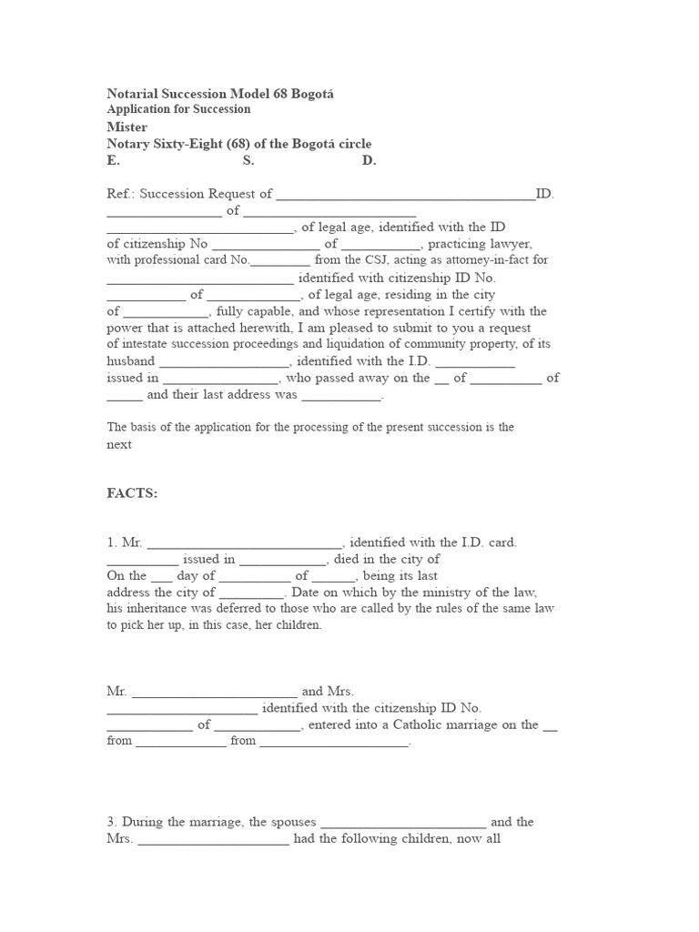 Notary Succession Model 68 Bogotá | PDF | Inheritance | Identity Document