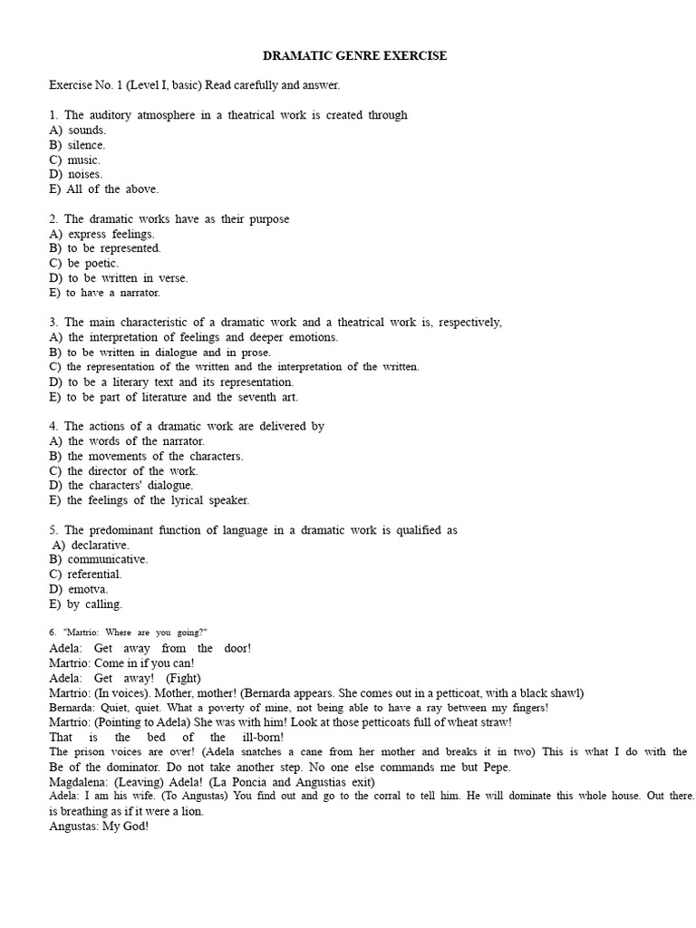 Dramatic Genre Exercise Questions | PDF | Iliad | Homer