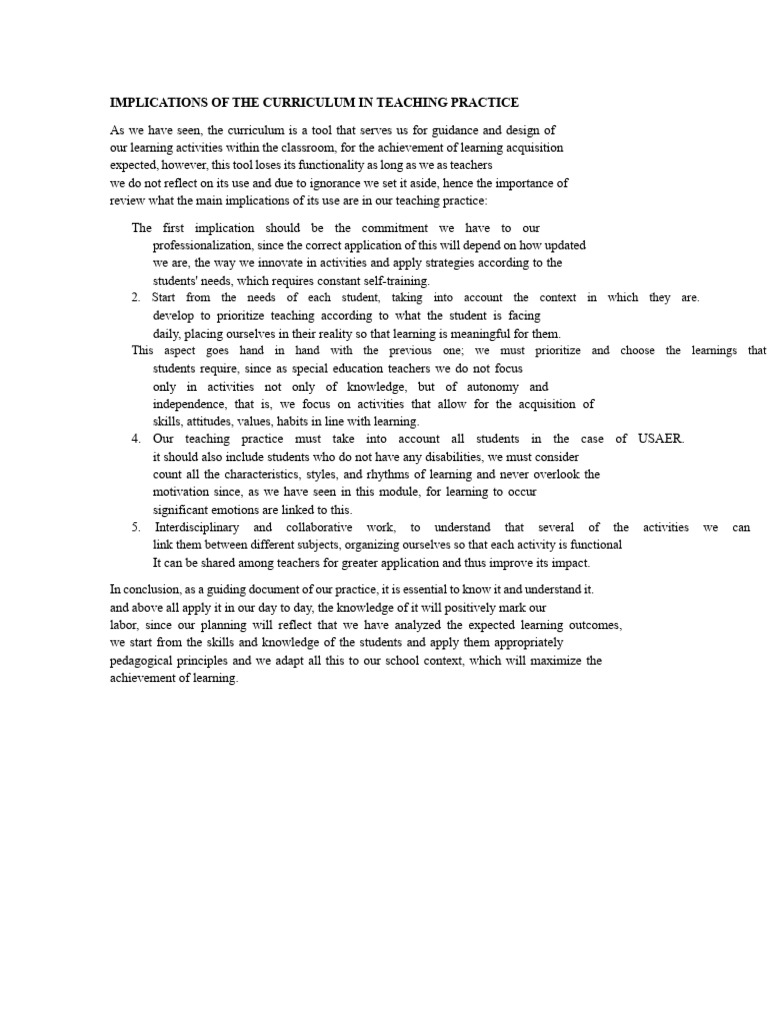 Curriculum Impact on Teaching Practice | PDF | Learning | Teachers