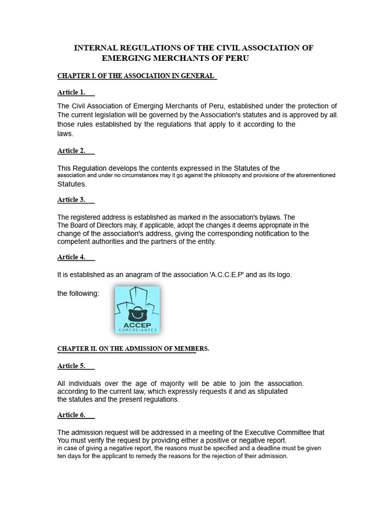 Internal Regulations of A.C.C.E.P. Peru | PDF | Board Of Directors ...