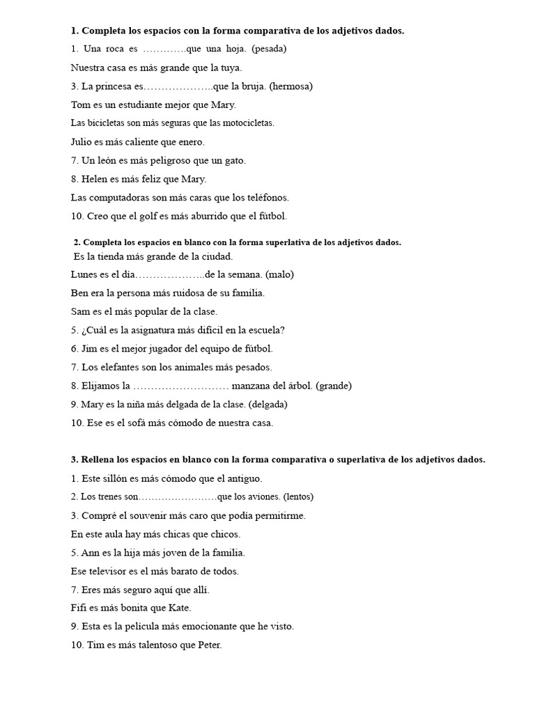 Ejercicios de comparativos y superlativos | PDF