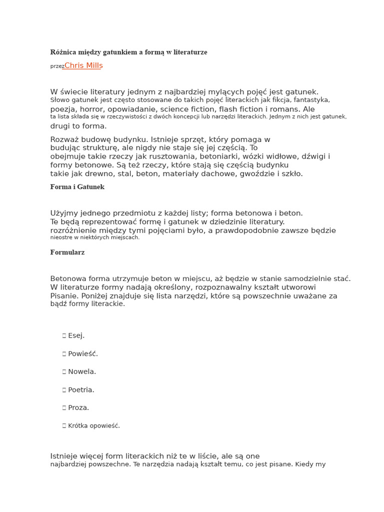 Różnica Między Gatunkiem A Formą W Literaturze | PDF