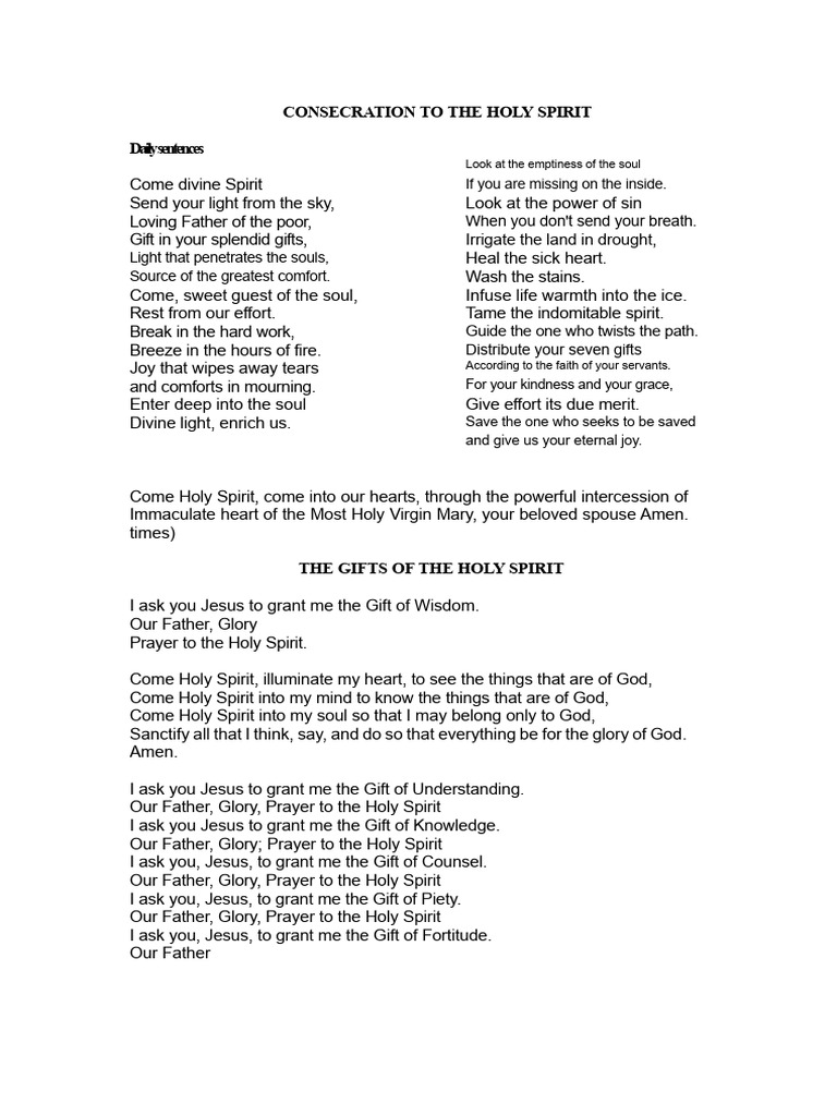 Daily Prayers for Holy Spirit Consecration | PDF | God The Father ...