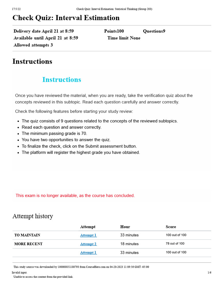 Interval Estimation Quiz Overview | PDF | Standard Deviation ...