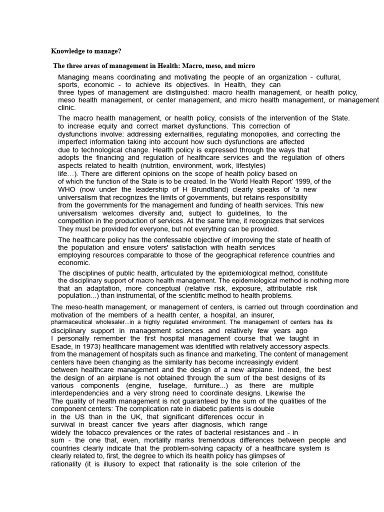 Managing Health: Macro, Meso, Micro Insights | PDF | Health Policy ...