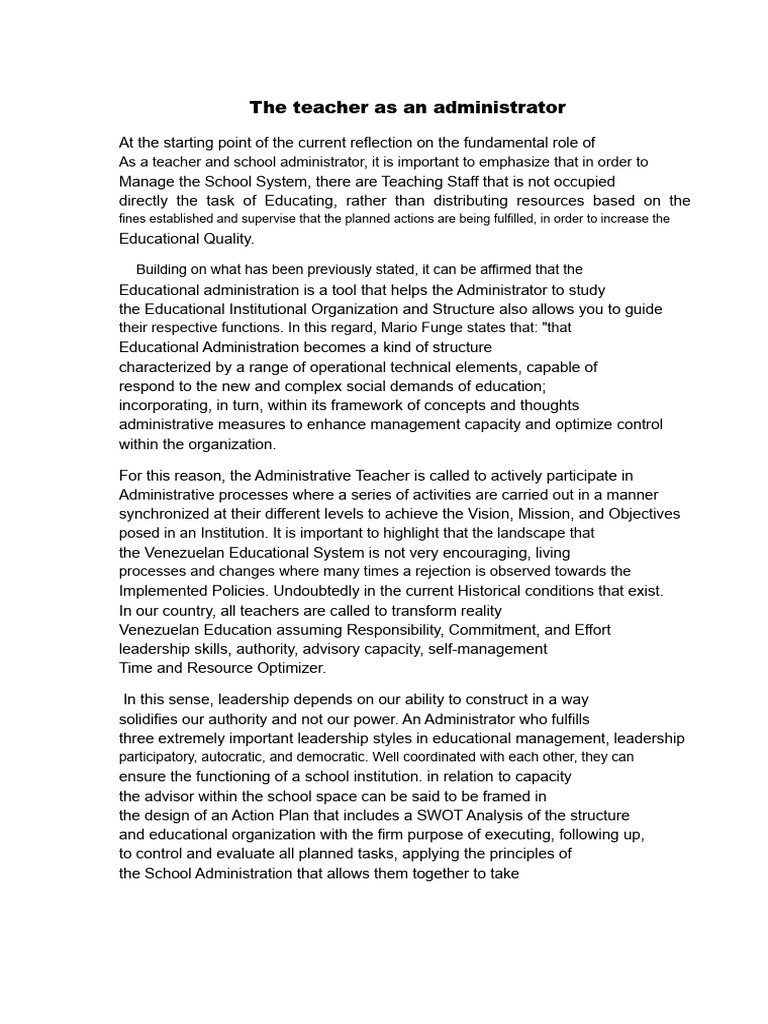 Teacher Leadership in Educational Administration | PDF | Teachers ...