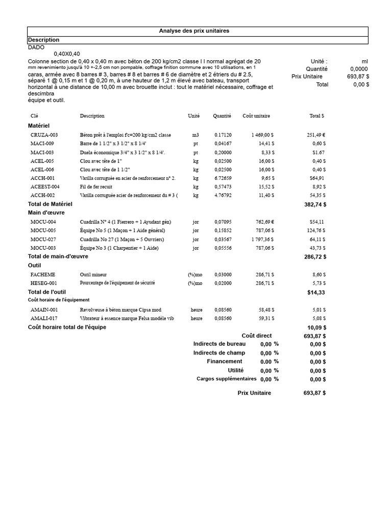 Analyse des prix unitaires du béton | PDF | Conception architecturale ...