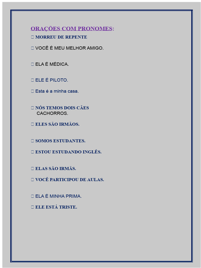 Frases Exemplares com Pronomes | PDF