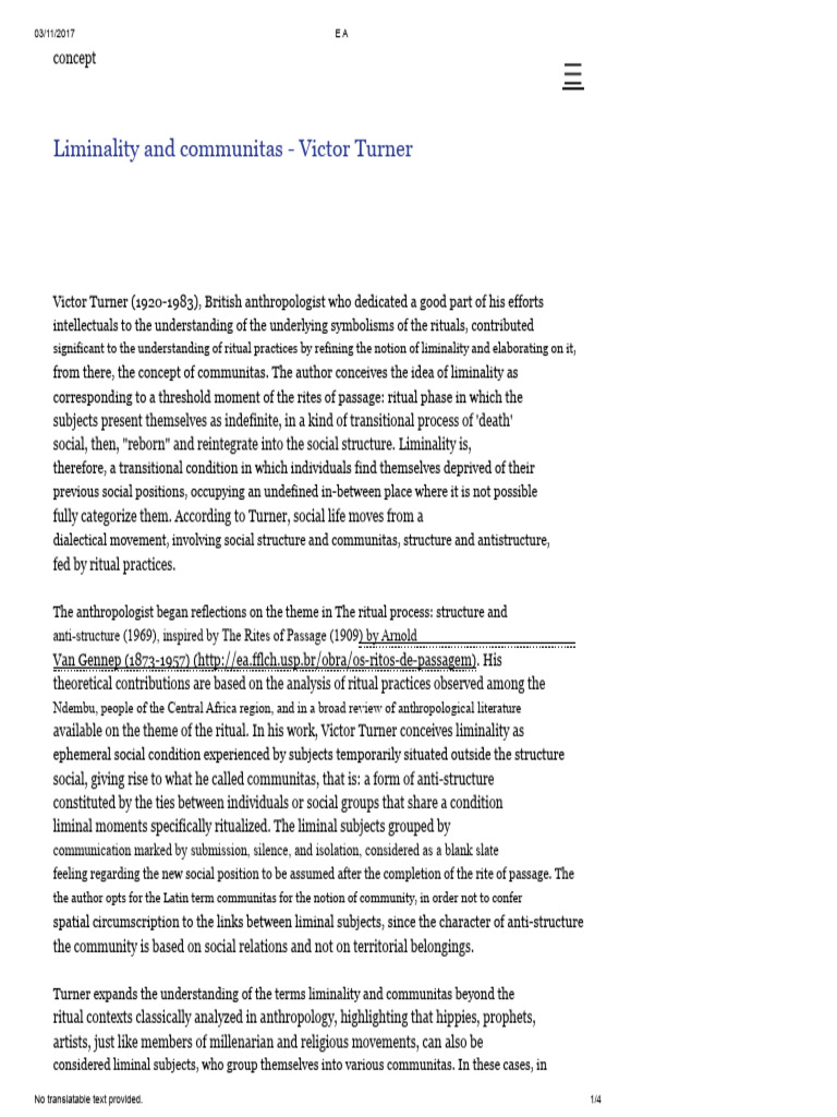 Liminality and Communitas in Turner | PDF | Rituals | Cultural Anthropology