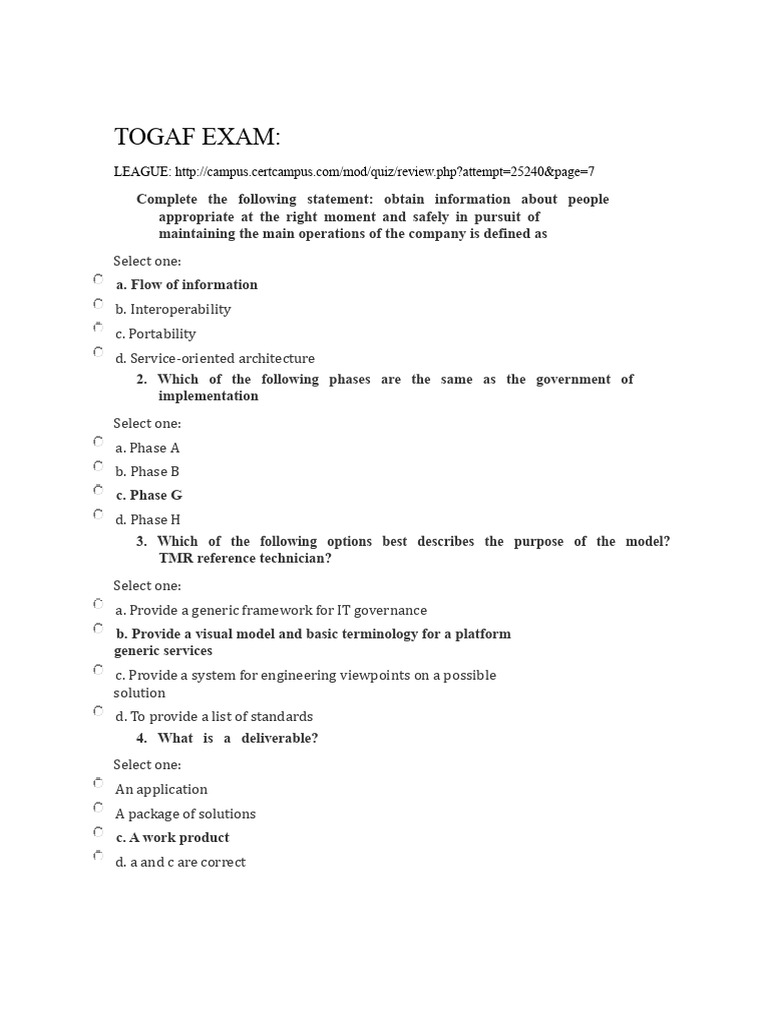 TOGAF Exam Questions and Answers | PDF | System | Information ...