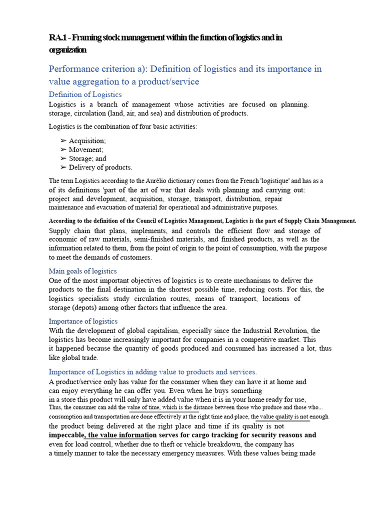Logistics Management and Value Creation | PDF | Logistics | Inventory