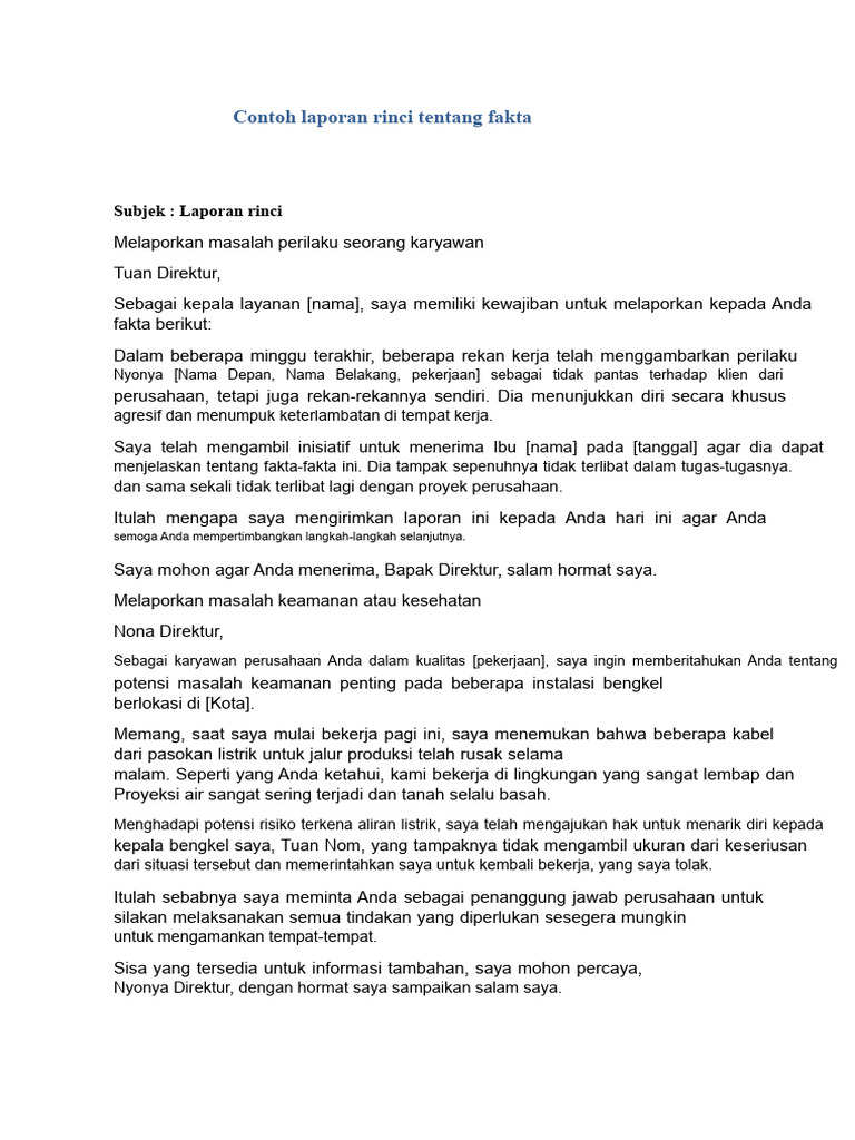 Contoh Laporan Rinci Tentang Peristiwa | PDF