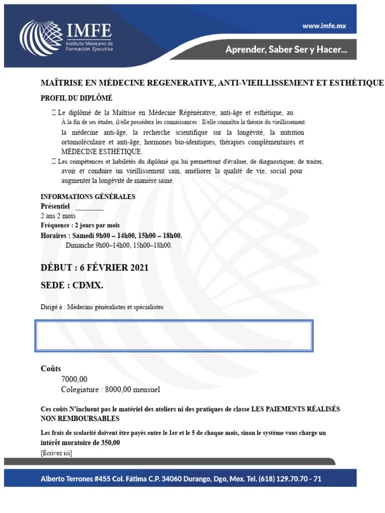 Maîtrise en Médecine Régénérative et Esthétique PDF Médecine — free download