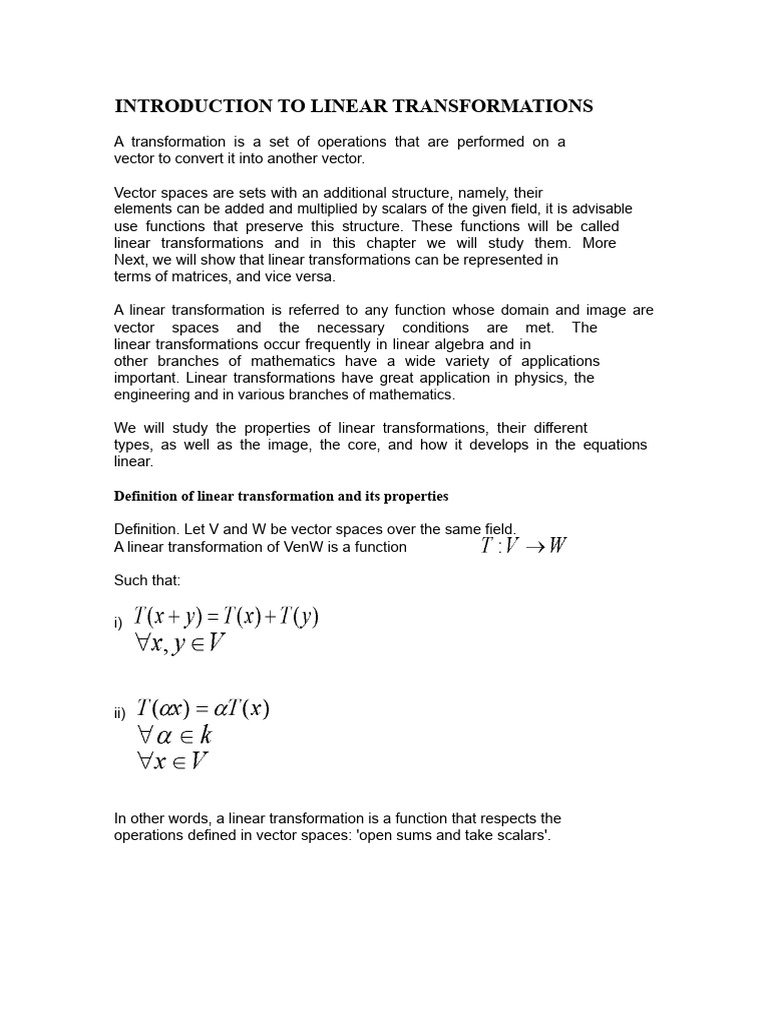Understanding Linear Transformations | PDF | Linear Map | Vector Space