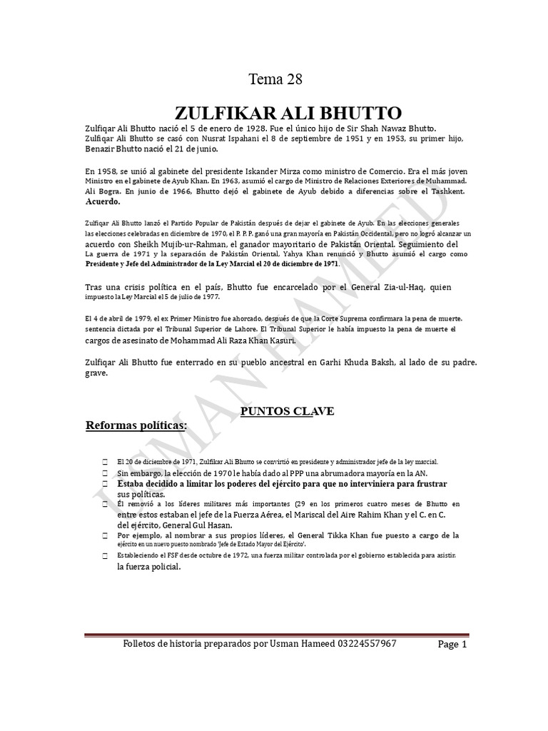 Zulfiqar Ali Bhutto: Vida y Reformas | PDF | Zulfikar Ali Bhutto
