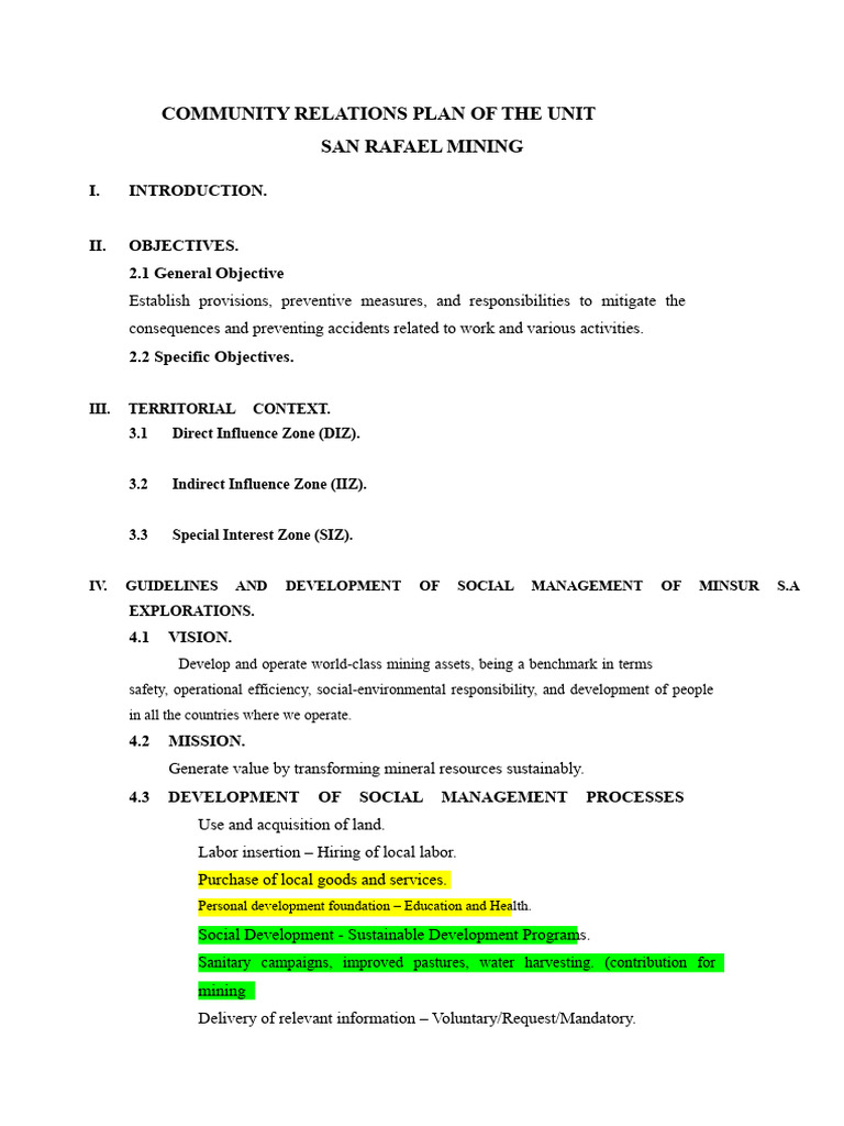 Community Relations Plan Outline | PDF | Employment | Mining