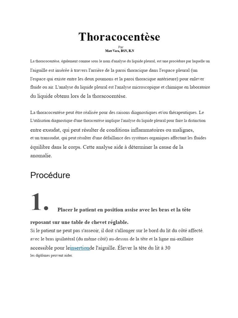 Guide de la thoracocentèse | PDF | Médecine clinique | Maladies et troubles