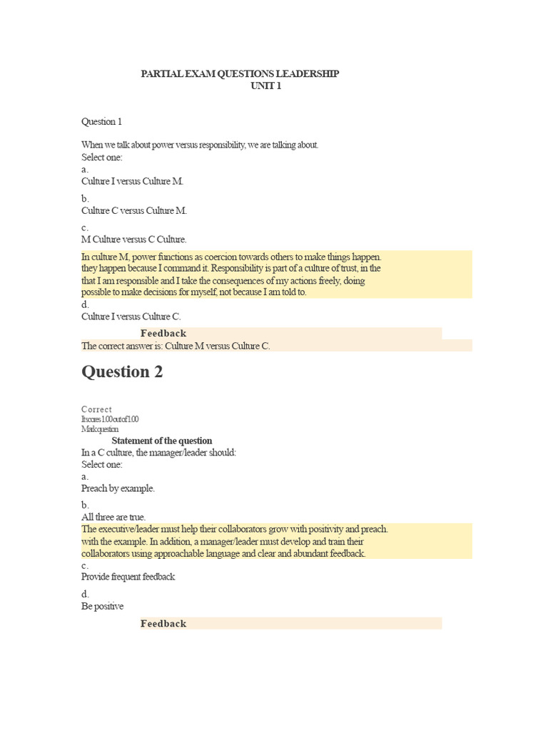Leadership Exam Questions Overview | PDF | Leadership | Question