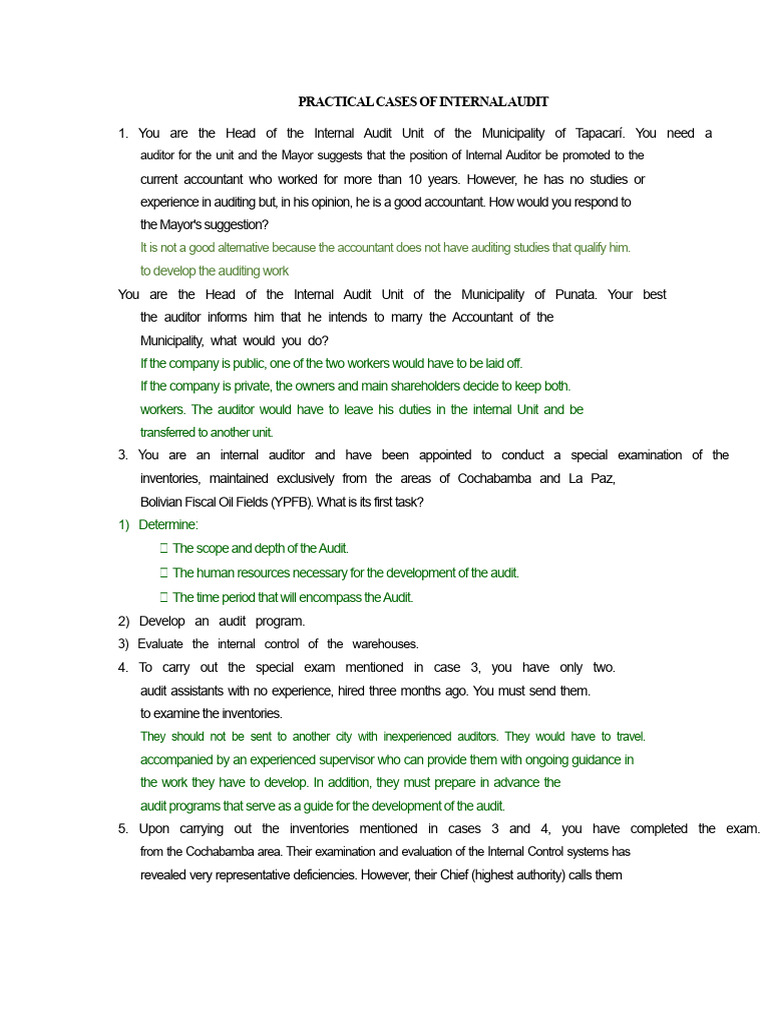 Internal Audit Case Studies and Scenarios | PDF | Audit | Internal Audit