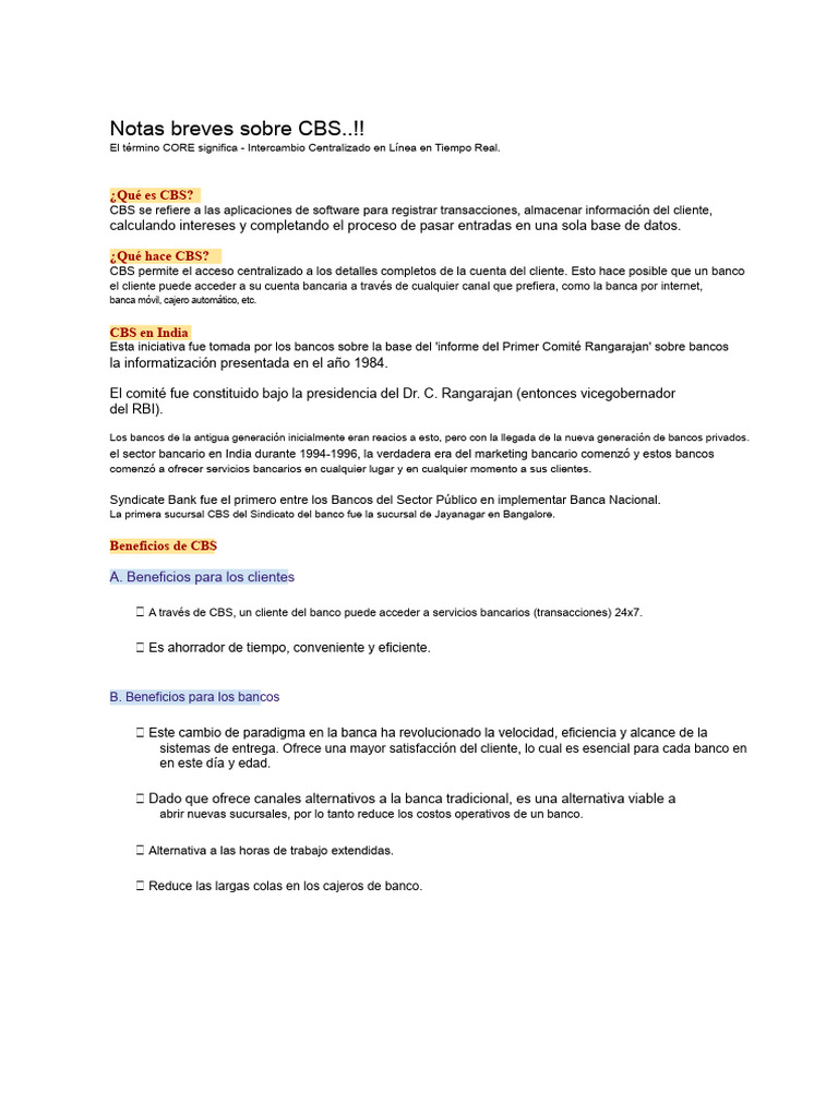 Ventajas del Sistema CBS en Banca | PDF