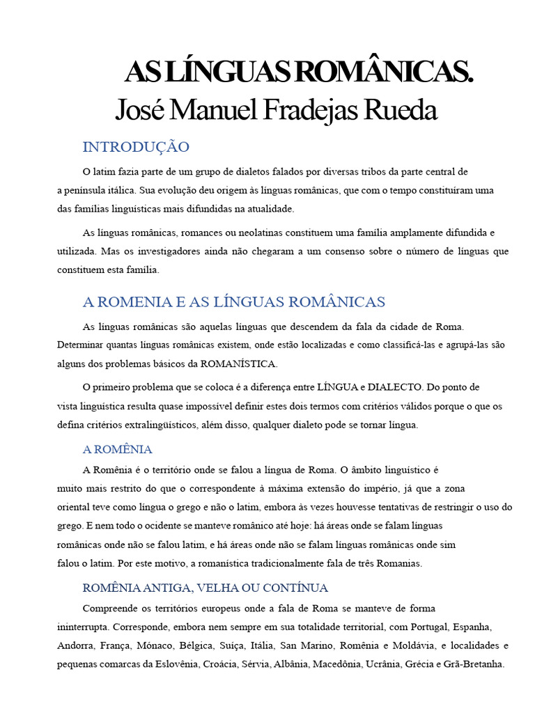 Evolução das Línguas Românicas | PDF | Latim | Português (idioma)