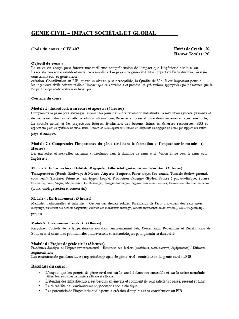 Impact du Génie Civil sur la Société | PDF | Environnement naturel | Eau