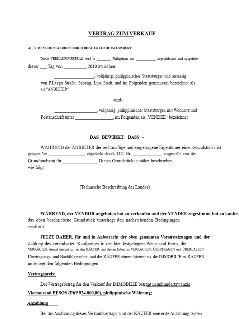2 Vertrag Zum Verkauf Vorlage | PDF