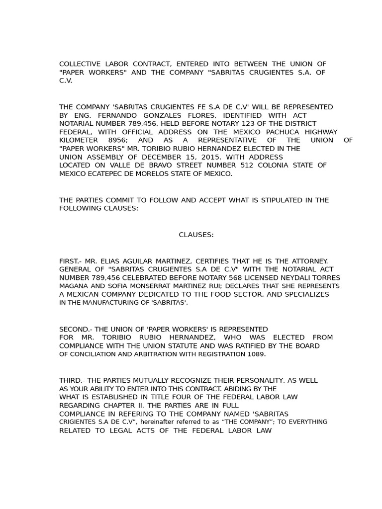 Collective Labor Contract: Sabritas Union | PDF | Labour Law | Salary