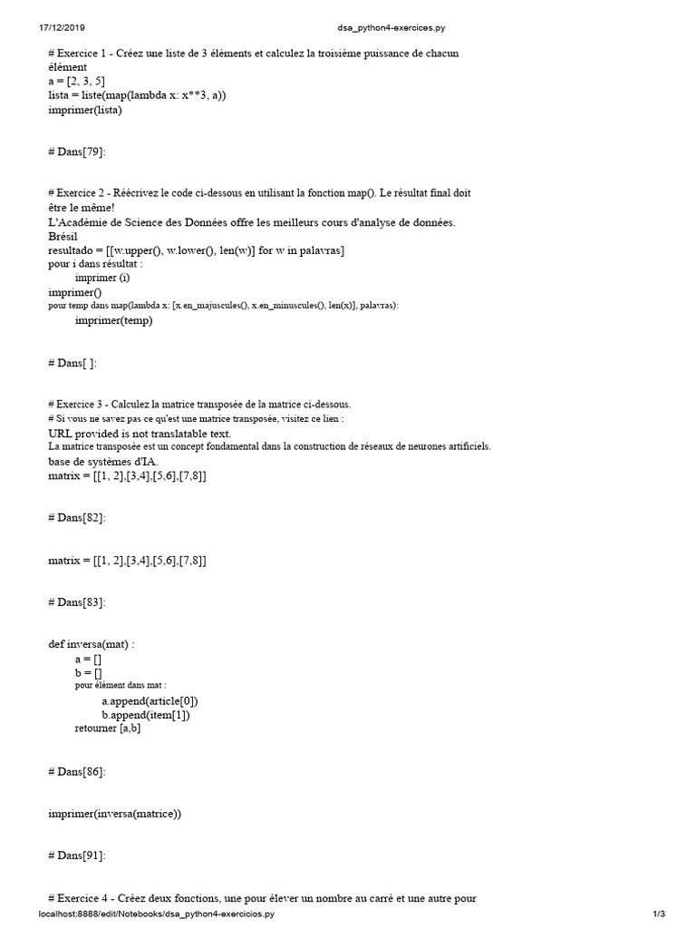 Exercices Python : Listes et Fonctions | PDF