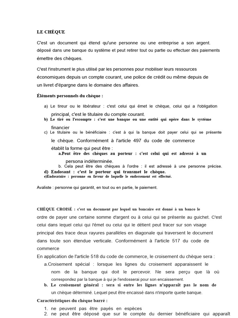 Comprendre le Chèque et ses Types | PDF | Chèque | Banques