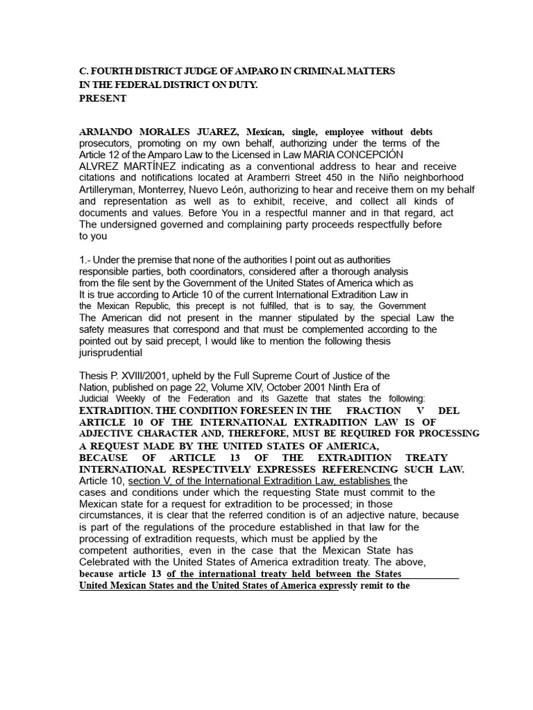 Extradition Challenge in Mexican Court | PDF | Extradition | Treaty