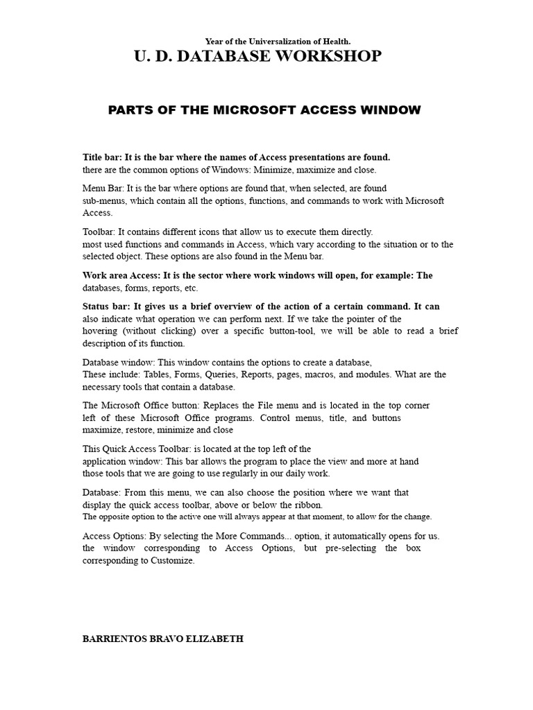 PARTS OF THE MICROSOFT ACCESS WINDOW | PDF