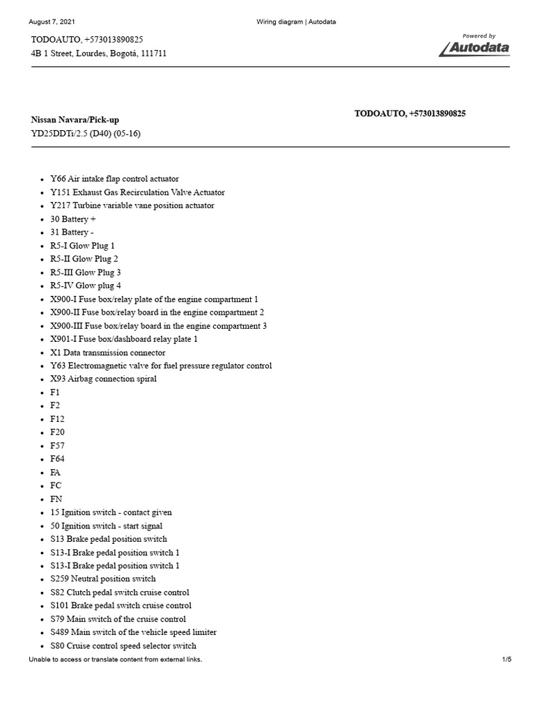 Nissan Navara D40 Wiring Diagram | PDF | Switch | Propulsion