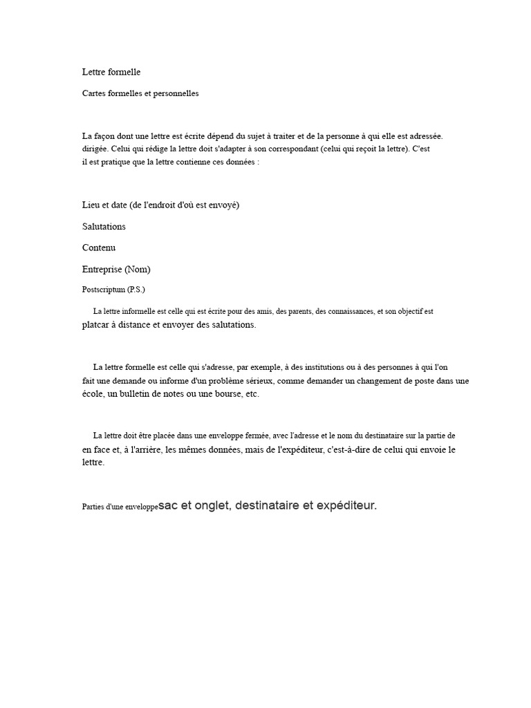 Différences entre lettres formelles et informelles | PDF