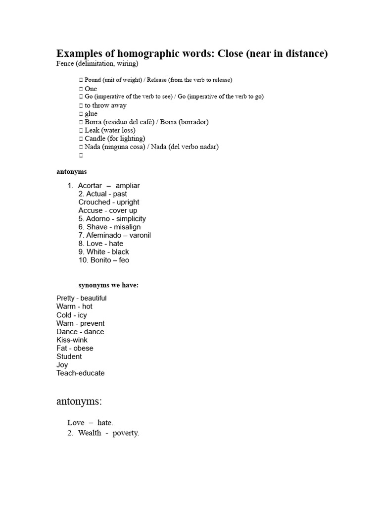 Examples of Homographic Words Nearby | PDF