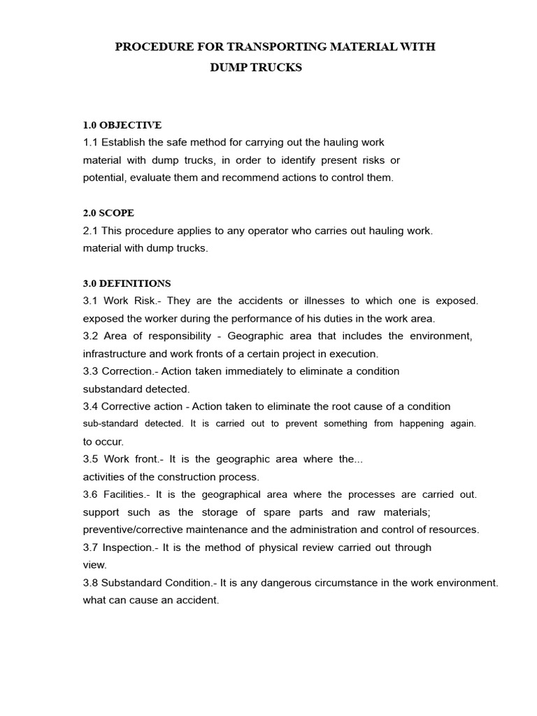 Dump Truck Material Transport Procedure | PDF | Truck | Risk