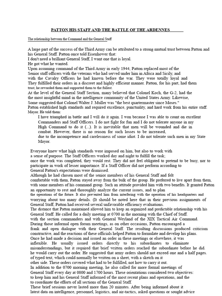 PATTON On His GENERAL STAFF and The BATTLE OF THE BULGE | PDF | George ...