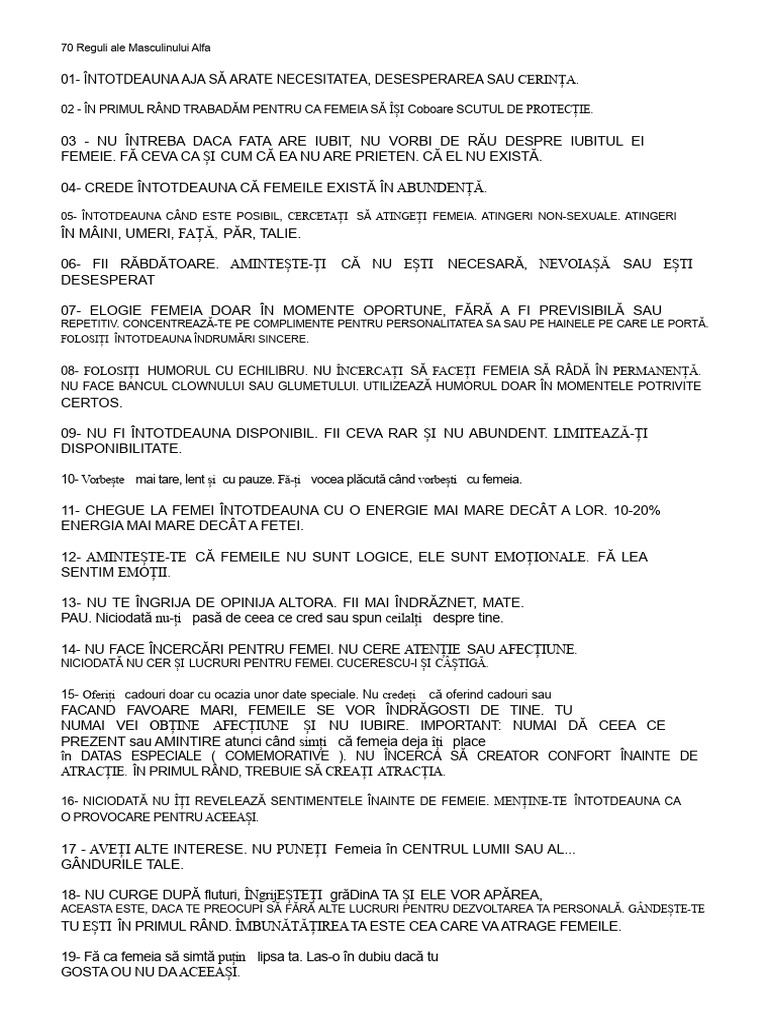 70 Reguli Ale Mascului Alfa | PDF