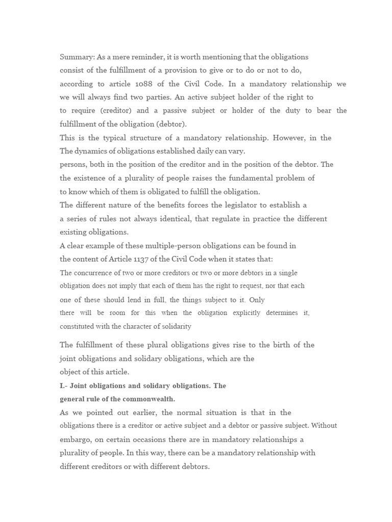 Understanding Joint and Solidary Obligations | PDF | Debtor | Debt